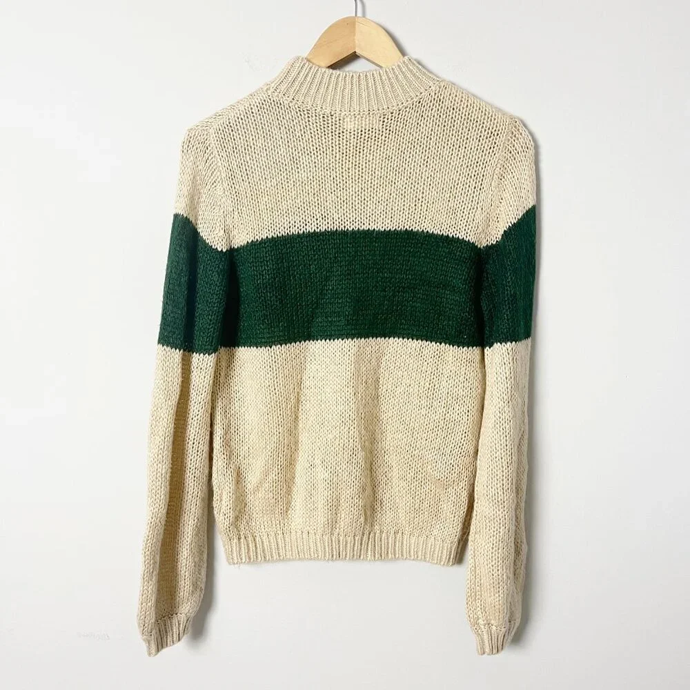 2/$30 Roolee Tan Green Stripe Mock Neck Sweater Small